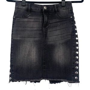 Celebrity Pink Black Distressed Studded Pencil Denim Skirt 1/25